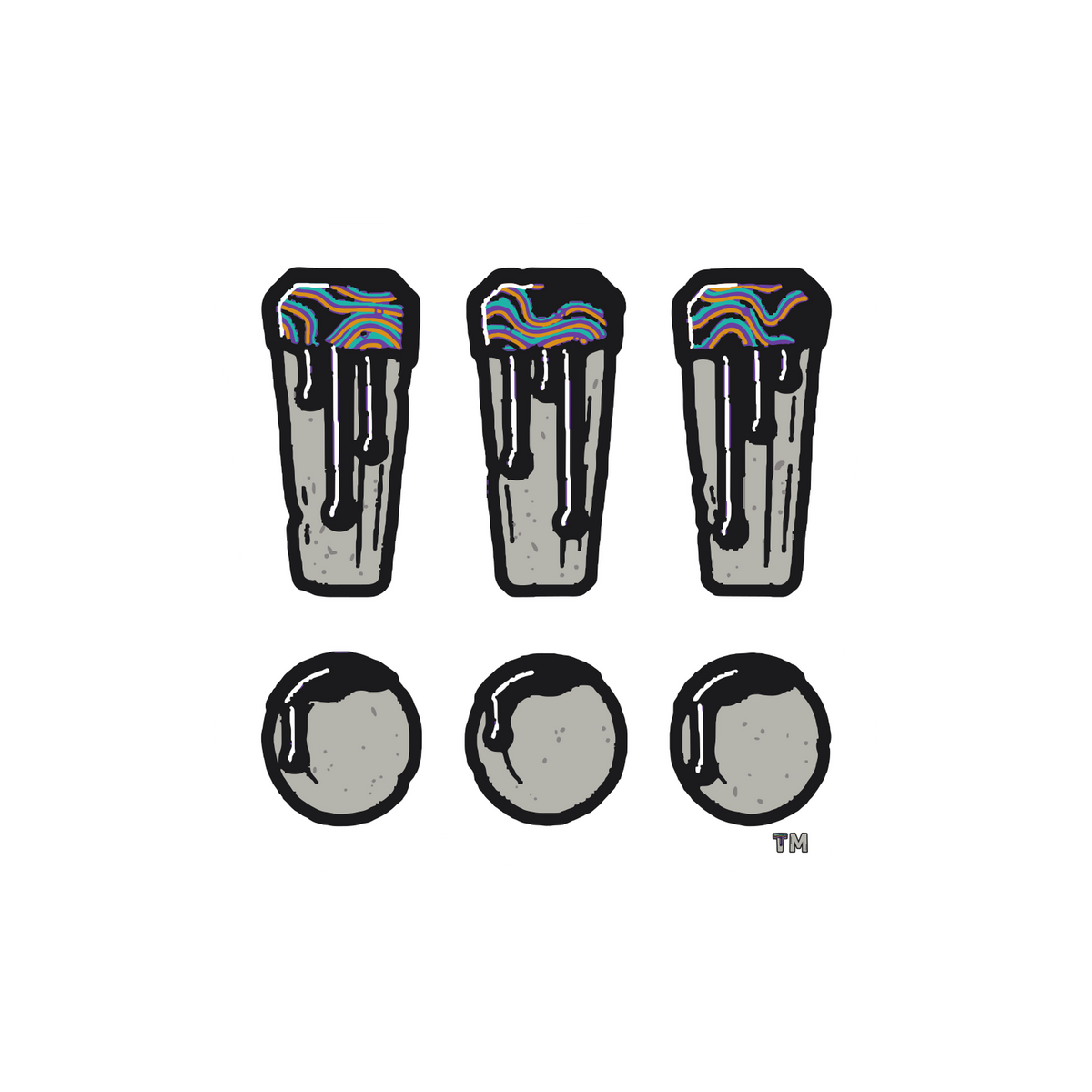 Black Crude sticker: three stone !!! with black crude drips, with a small TM