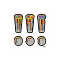 Oil Slick sticker: three stone !!! with solid dots and rainbow oil drips, with a small TM