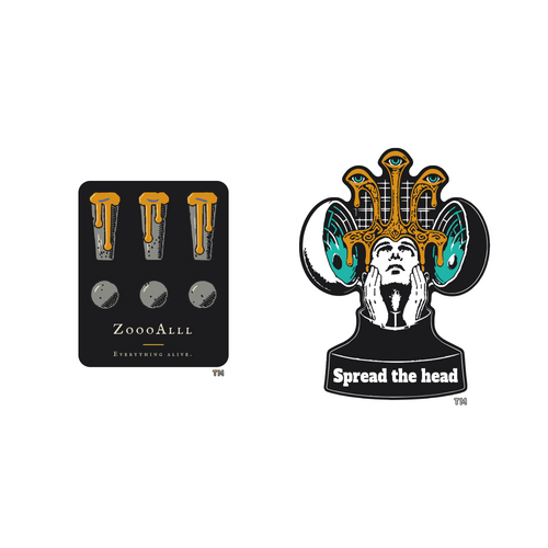 Everything Alive Plate sticker and Spread the Head sticker, each with a small TM